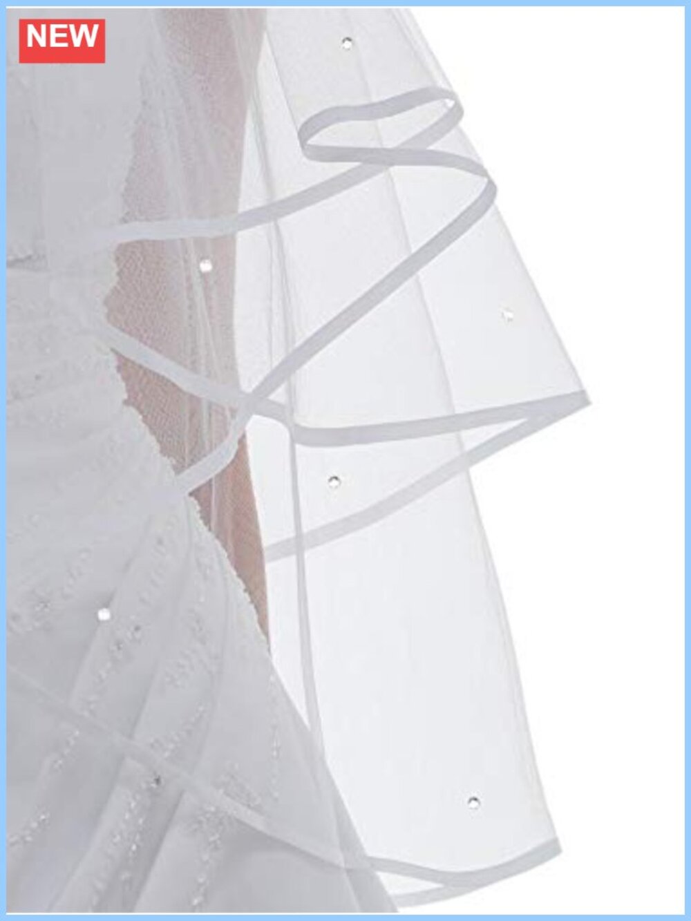 2 Tier Ribbon Edge Circular Rhinestone Crystal Veil - Picture 2 of 6